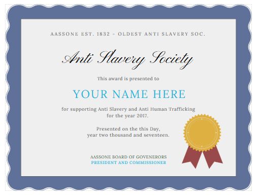 Anti Slavery Certificate Anti Slavery Certificate
